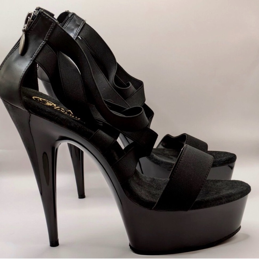 Pleaser Black Strappy Platform Heels